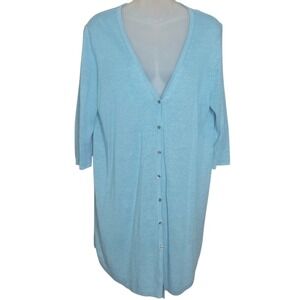 J Jill Womens Blue Linen Blend Cardigan Medium Lightweight 3/4‎ Sleeve Layering